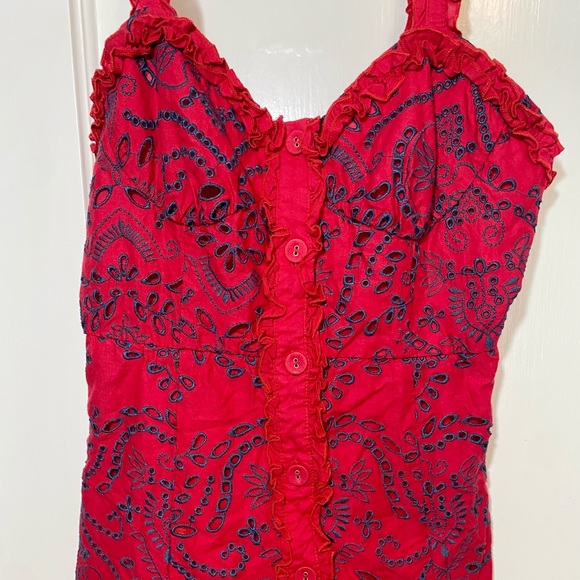 Red & Navy Embroidered Dress - Picture 2 of 5